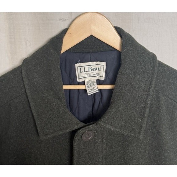 LL Bean 100% Wool Coat Quilted Lining Insulated Zip Mens XL Tall Green - Picture 6 of 8